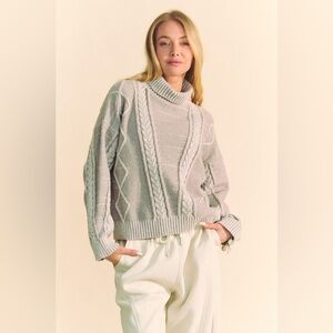 Davi & Dani Cable-Knit Turtleneck Dropped Shoulder Sweater 10010013710